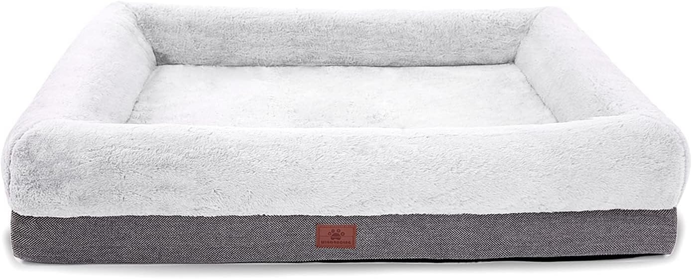 Orthopedic Dog Bed for Medium Dogs, Bolster Sides Dogs Sofa Bed with Removable Washable Cover & Non-Skid Bottom, Soft Pet Bed with Egg Foam Dog Couch for Sleeping, 31 X 25 Inch, Gray