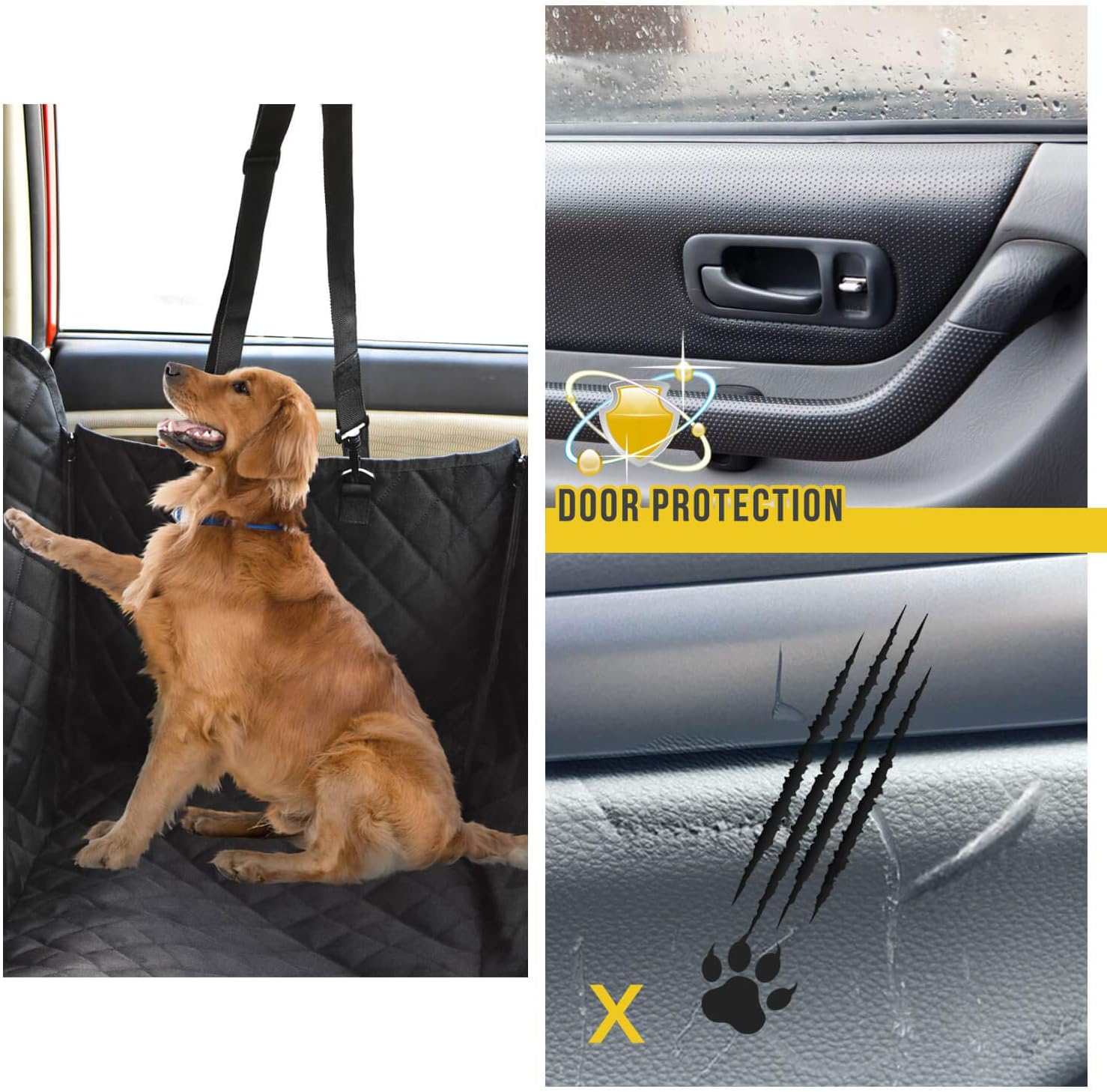 Dog Car Seat Cover for Back Seat, 100% Waterproof Back Seat Pet Cover for Dogs with Mesh Window, Scratch Prevent Antinslip Dog Hammock for Car
