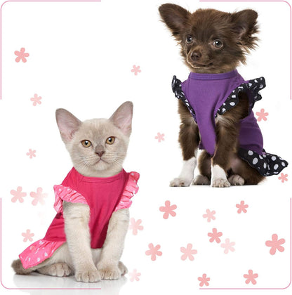 2 Pieces Dog Dresses for Dogs Cute Girl Female Pet Dress Mommy Puppy Shirt Skirt Dresses Pet Summer Clothes Apparel for Cats(Love and Me,Medium)