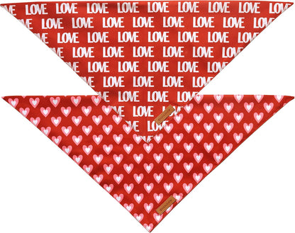 Valentine'S Day Dog Bandanas 2 Pack, Triangle Reversible Love Pet Scarf for Boy and Girl, Premium Durable Fabric, Holiday Mothers Day Bandana for Medium and Large Dogs (Large)