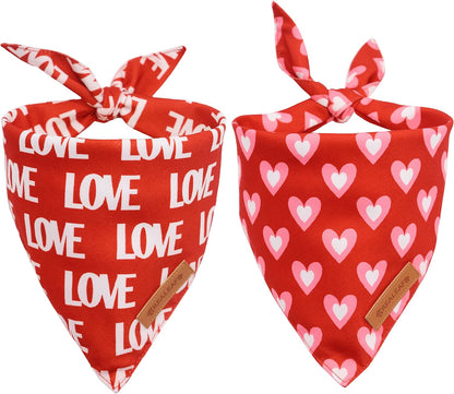 Valentine'S Day Dog Bandanas 2 Pack, Triangle Reversible Love Pet Scarf for Boy and Girl, Premium Durable Fabric, Holiday Mothers Day Bandana for Medium and Large Dogs (Large)