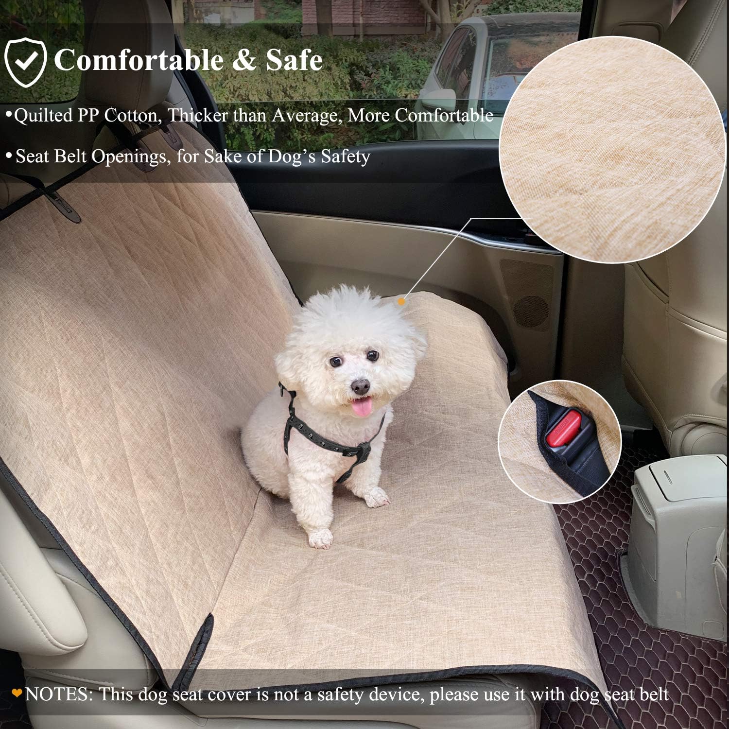 Dog Seat Covers, Dog Backseat Cover Pet Bench Protectors with Anti-Slip Backing, Back Seats Cover Rear Seat Covers Car Seat Cover for Dogs, Heather Khaki, 46" L * 52" W
