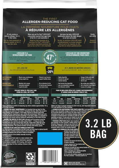Purina Pro Plan Liveclear Cat Food Weight Management and Cat Allergen Reducer Chicken and Rice Formula - 3.2 Lb. Bag