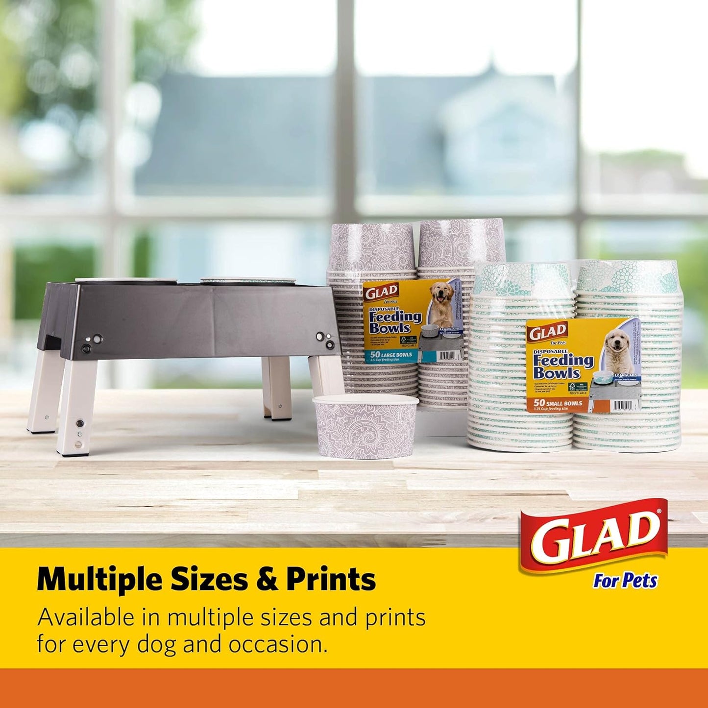 for Pets Disposable Feeding Bowls | Small Dog Feeding Bowls in Gray Pattern | 1.75 Cup Size - Great for Dry, Wet Dog Food or Water (Pack of 1)