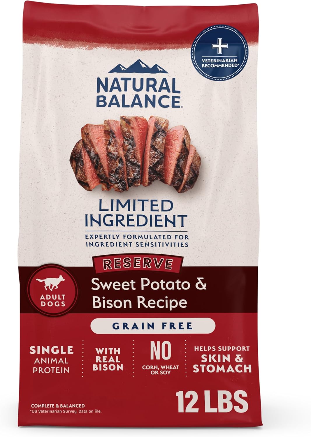 Limited Ingredient Adult Dry Dog Food - Balanced Nutrition for Adult Dogs - Grain-Free, Soy-Free Recipe - Limited Ingredient Formula - 12 Lb - Reserve Sweet Potato & Bison Recipe