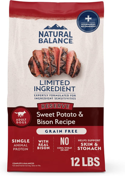 Limited Ingredient Adult Dry Dog Food - Balanced Nutrition for Adult Dogs - Grain-Free, Soy-Free Recipe - Limited Ingredient Formula - 12 Lb - Reserve Sweet Potato & Bison Recipe