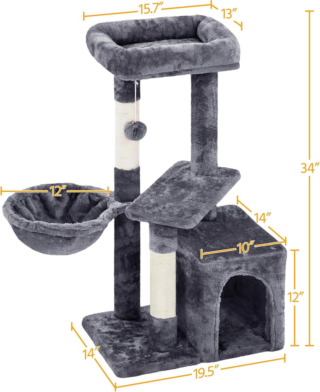 Cat Tree, 34In Cat Tower, Multi-Level Cat Condo with Extra Scratch Boards and Sisal Posts as Kitty Activity Center Pet Stand Tree for Indoor Kittens