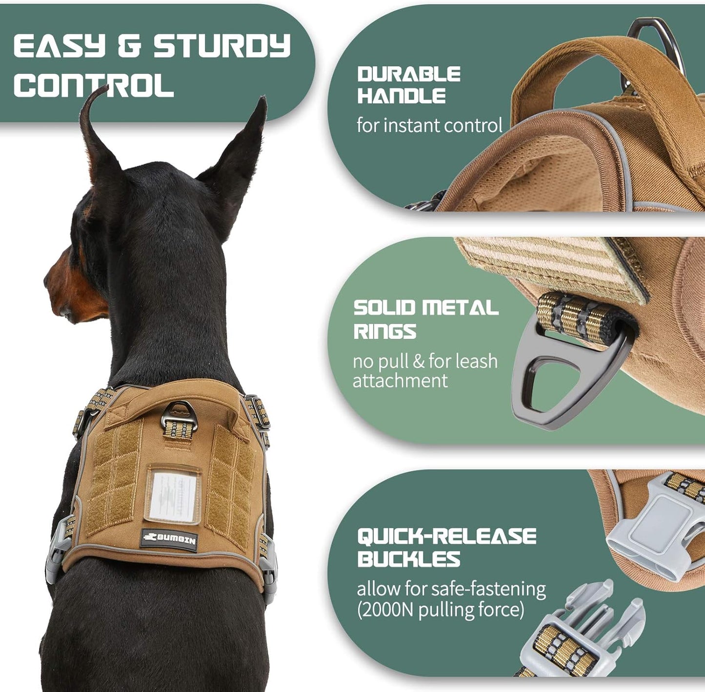 Tactical Dog Harness for Large Dogs No Pull, Famous TIK Tok No Pull, Fit Smart Reflective Pet Walking Harness for Training, Adjustable Dog Vest Harness with Handle Brown L