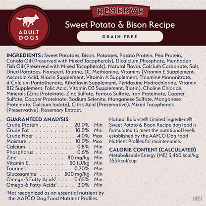 Limited Ingredient Adult Dry Dog Food - Balanced Nutrition for Adult Dogs - Grain-Free, Soy-Free Recipe - Limited Ingredient Formula - 12 Lb - Reserve Sweet Potato & Bison Recipe